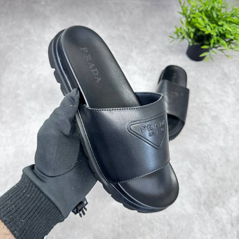 Prada Embroidered Triangle Logo Slippers For Men Sale UK