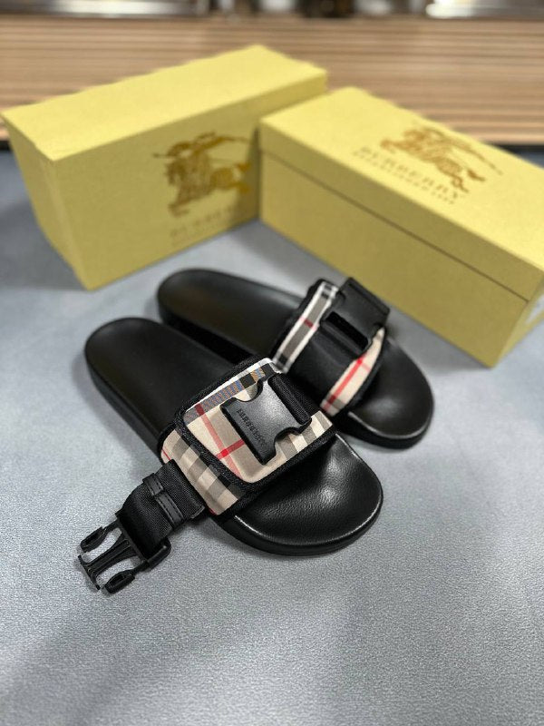 Burberry Buckled   Vintage Check Print Sliders For Men's Sale UK