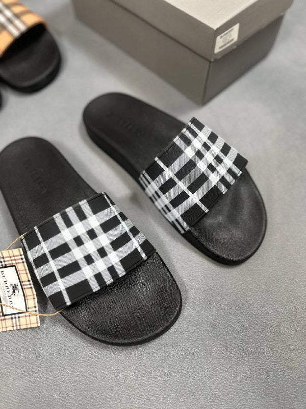Burberry Check Slides Furley Checked Rubber Sliders