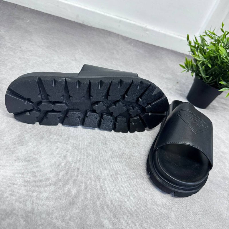 Prada Embroidered Triangle Logo Slippers For Men Sale UK