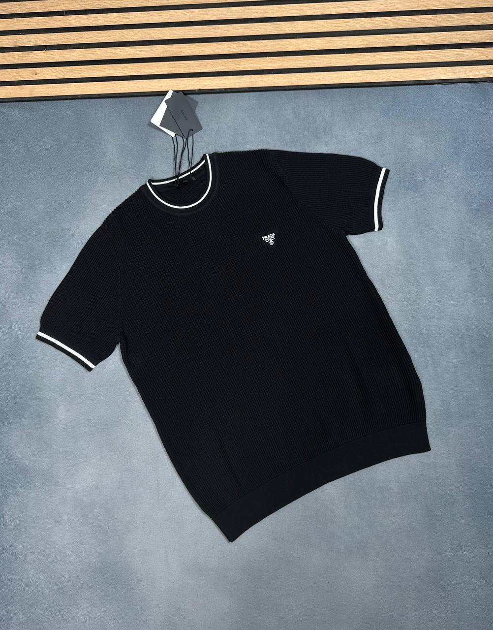 Prada Milano Triangle Logo Cotton Replica T Shirts for Men's Size KNITTED TEE  Sale UK