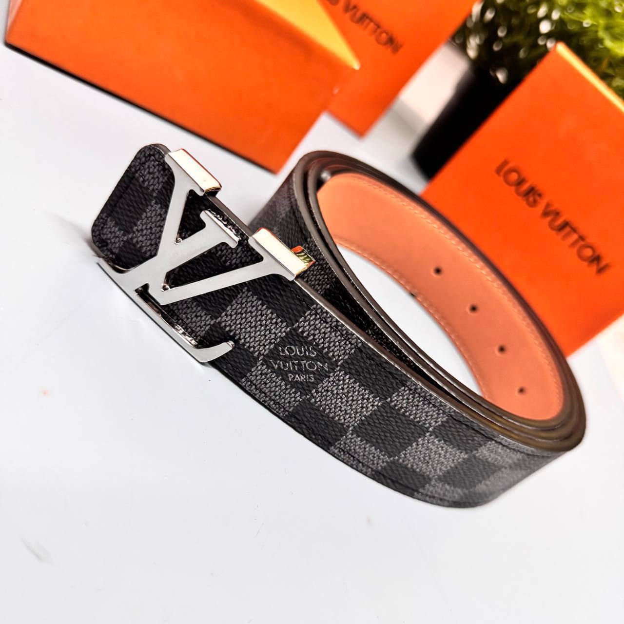 Louis Vuitton Damier Graphite Belt With Silver Monogram Logo Buckle Sale UK