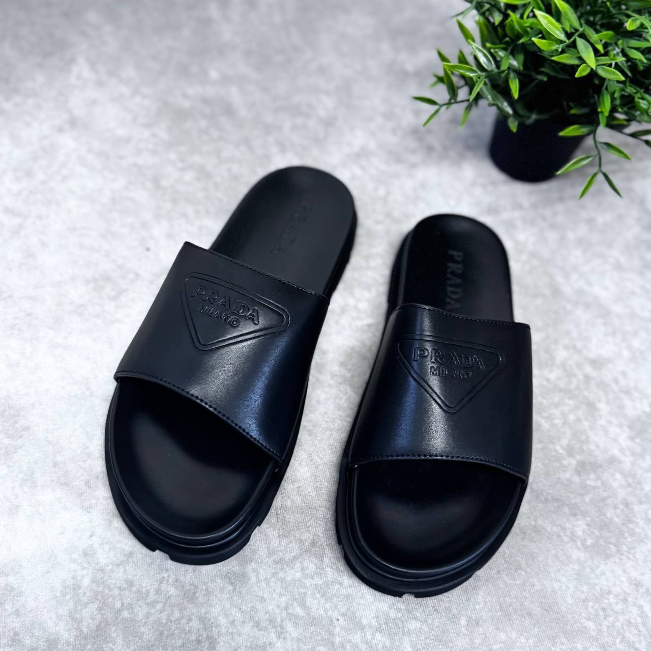 Prada Embroidered Triangle Logo Slippers For Men Sale UK