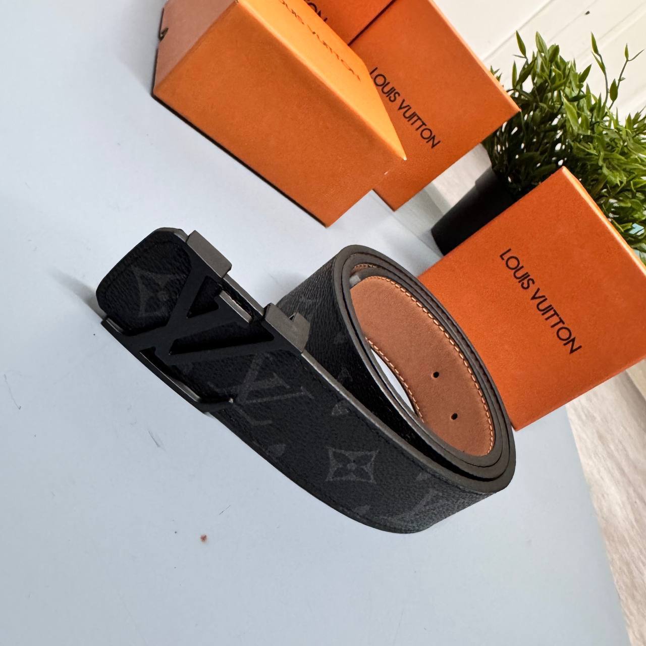 Louis Vuitton Black Logo Styled Belt Men's Women's Leather LV Belt Sale UK