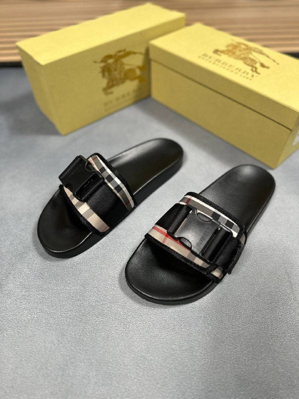Burberry Buckled   Vintage Check Print Sliders For Men's Sale UK