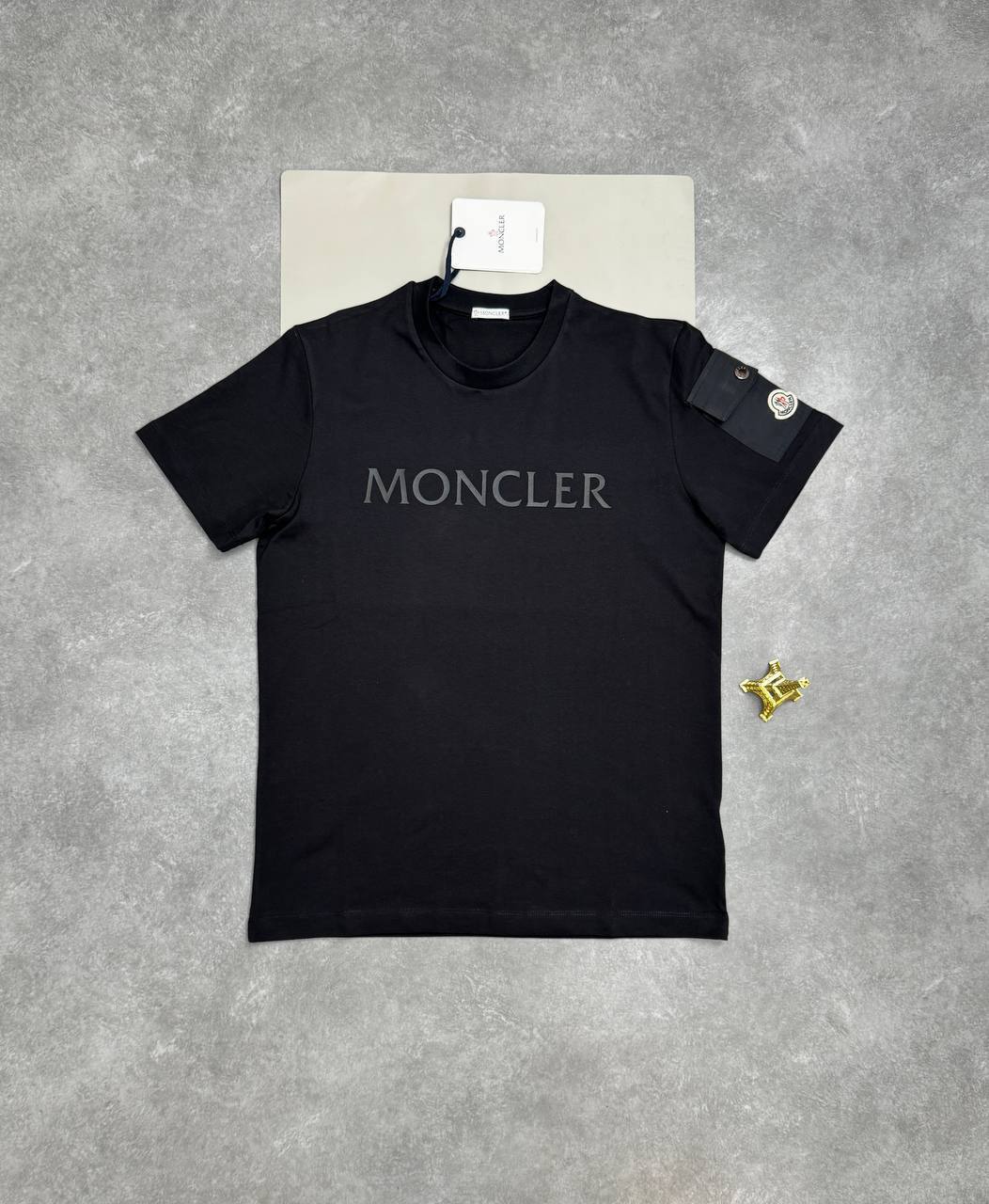 MONCLER Logo-print Cotton Replica T-shirt For MEN  First Copy Fake Boys T-shirt Replica Tee Shirt Black Sale UK