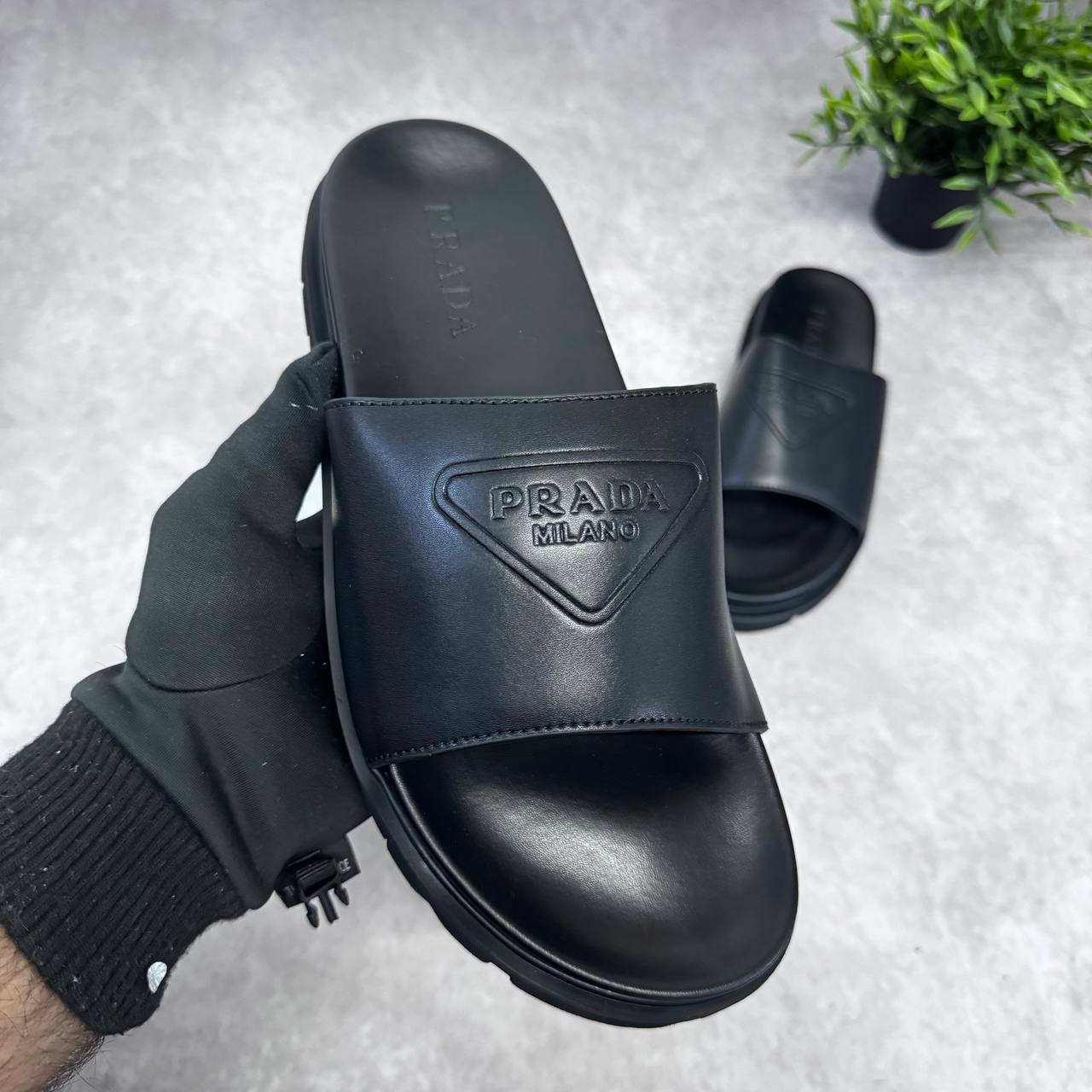 Prada Embroidered Triangle Logo Slippers For Men Sale UK