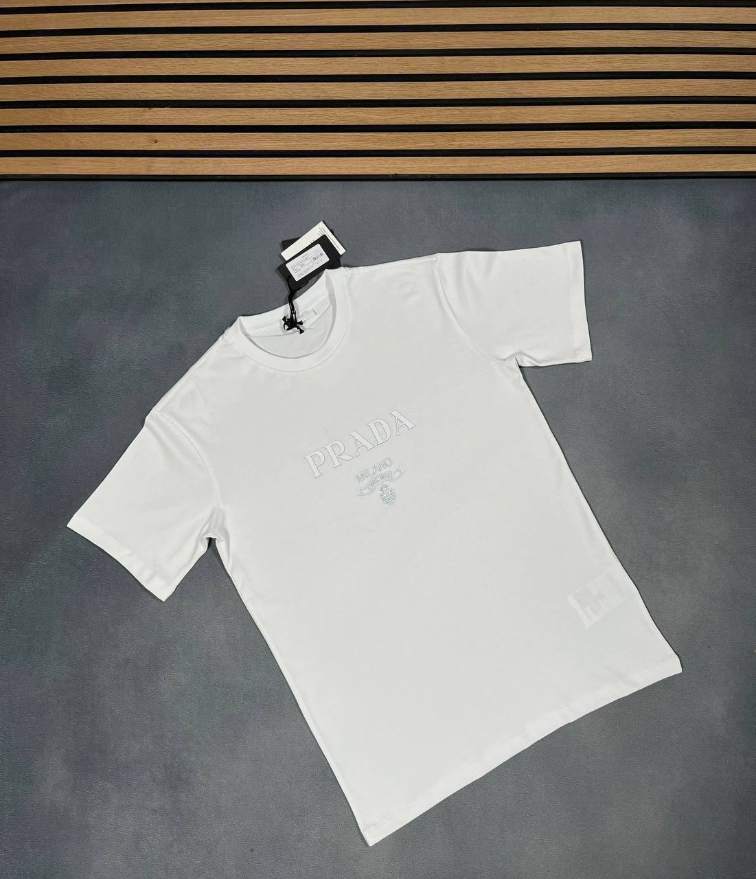 PRADA Raised Logo cotton Round-neck Replica T-shirt For MEN Sale UK