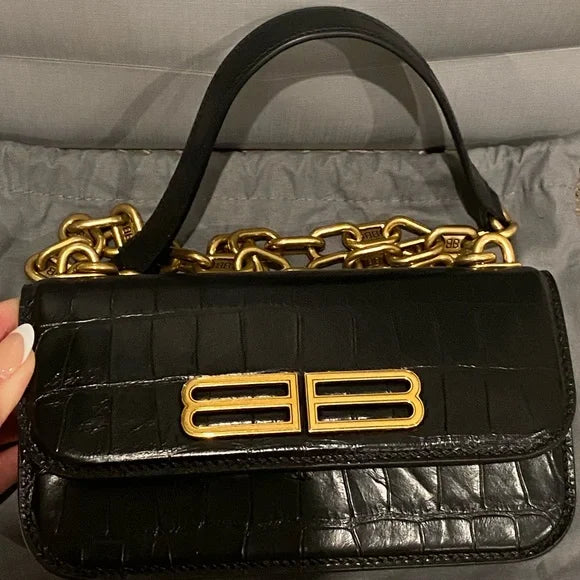 Balenciaga Black Croc Embossed Leather Gossip Wallet On Chain Sale UK