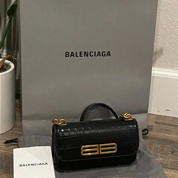Balenciaga Black Croc Embossed Leather Gossip Wallet On Chain Sale UK