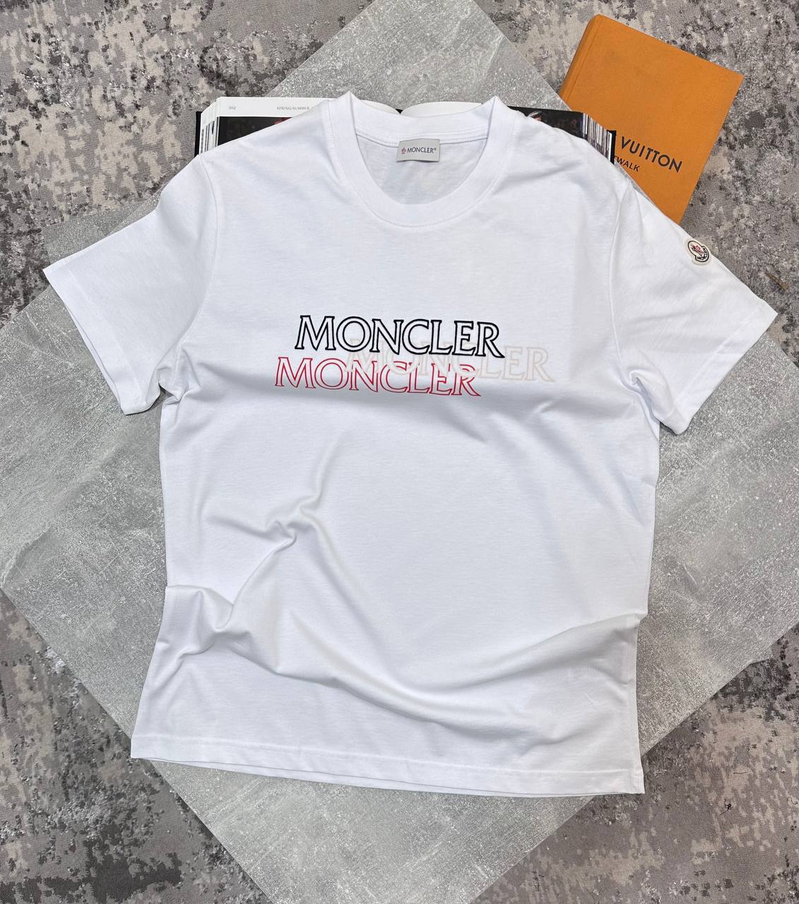 Moncler Tricolour Blurred Logo Cotton Mens T-Shirts in Multiple Colors Best Sale UK Reps AAA Quality