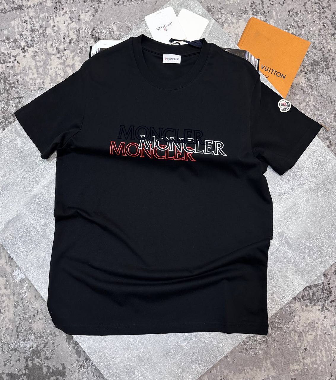 Moncler Tricolour Blurred Logo Cotton Mens T-Shirts in Multiple Colors Best Sale UK Reps AAA Quality
