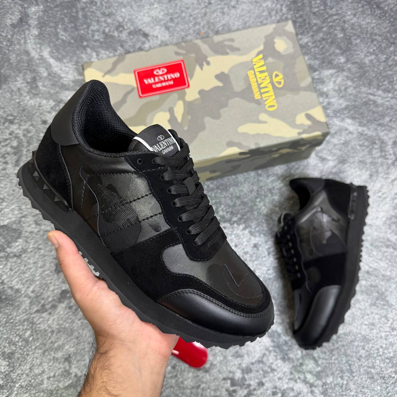 Valentino Mesh Fabric Camouflage Camo Mens Trainers in Black Best Sale UK Reps AAA Quality