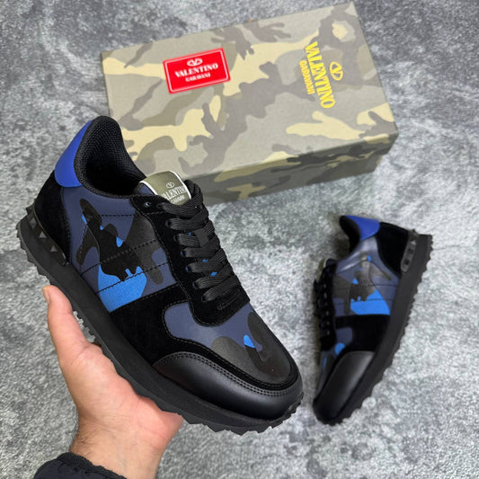 Valentino Garavani Camouflage Rockrunner Black/Blue Mens Trainers Best Sale UK Reps AAA Quality