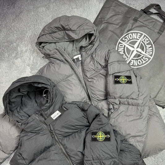 Stone Island Crinkle Reps Hooded Down Jacket Mens in 2 Colors Best Sale UK Reps AAA Quality