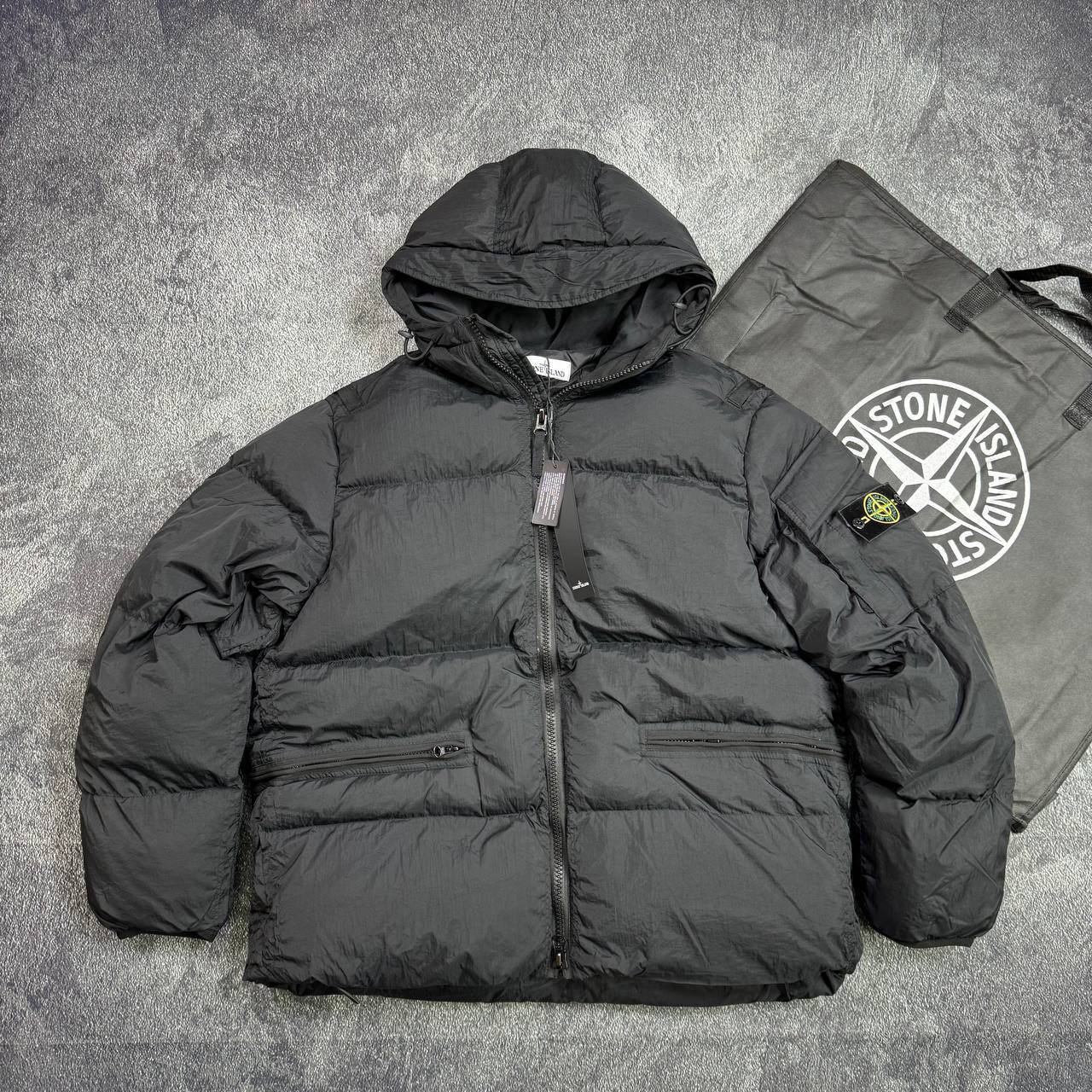 Stone Island Crinkle Reps Hooded Down Jacket Mens in 2 Colors Best Sale UK Reps AAA Quality