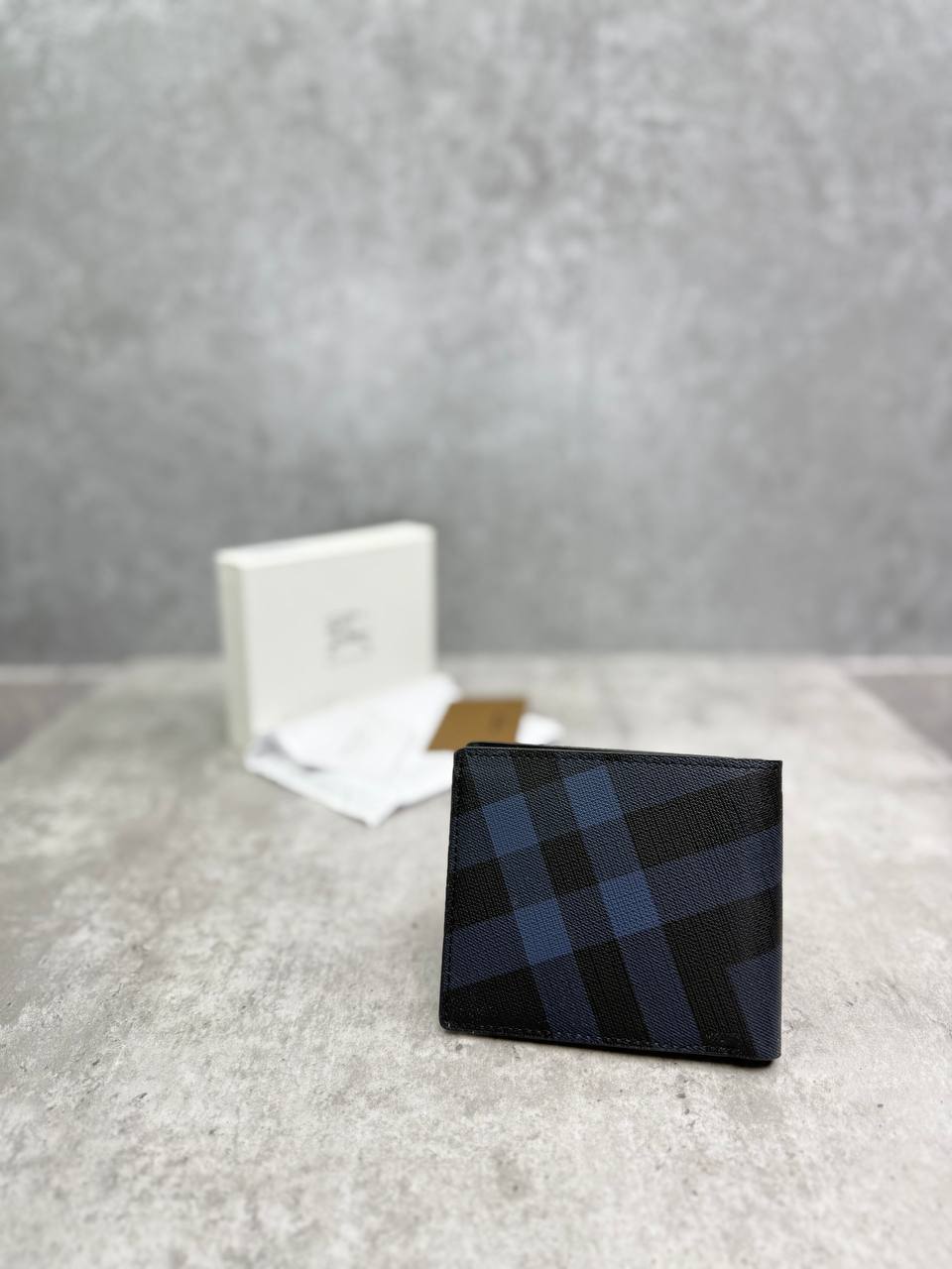 Burberry Leather Slim Check Bifold Wallet Blue/Black Mens Best Sale UK Reps AAA Quality