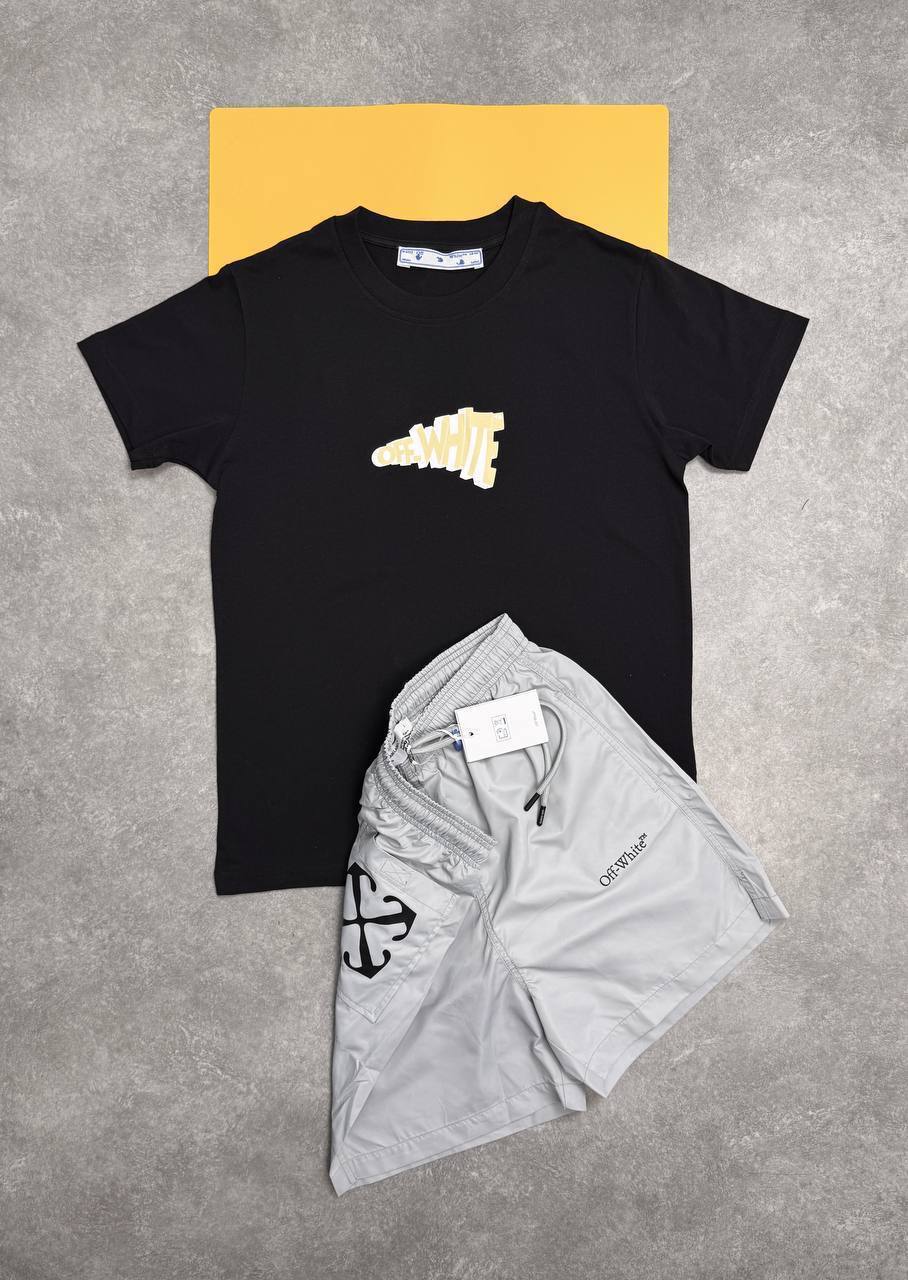Off-White  Cartoon Arrow Slim Tee Short Sleeve Mens T-Shirts & Shorts Sets in Multiple Colors UK Reps AAA Quality