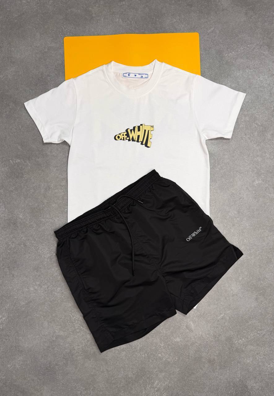 Off-White  Cartoon Arrow Slim Tee Short Sleeve Mens T-Shirts & Shorts Sets in Multiple Colors UK Reps AAA Quality
