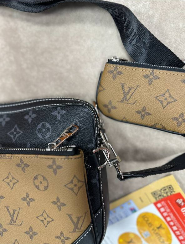 Louis Vuitton Strong Leather Trio Bag Men Women in Brown Colors UK Reps AAA Quality