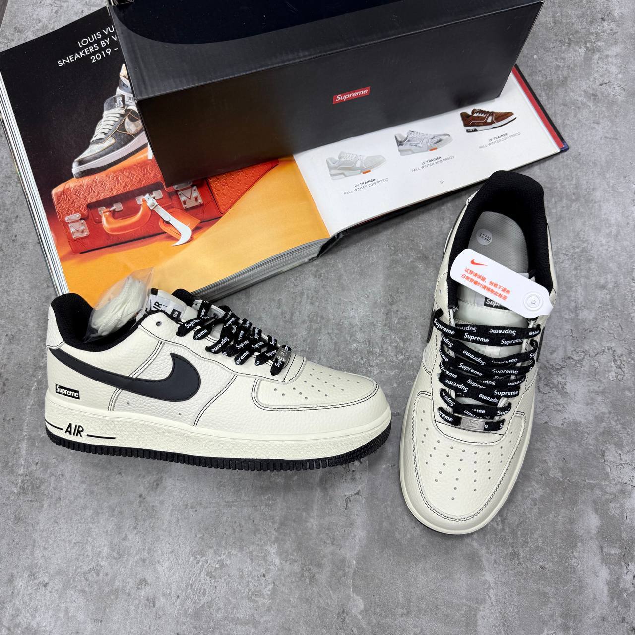 Nike Air Force 1 x Supreme White Black Mens Trainers Best Sale UK Reps AAA Quality