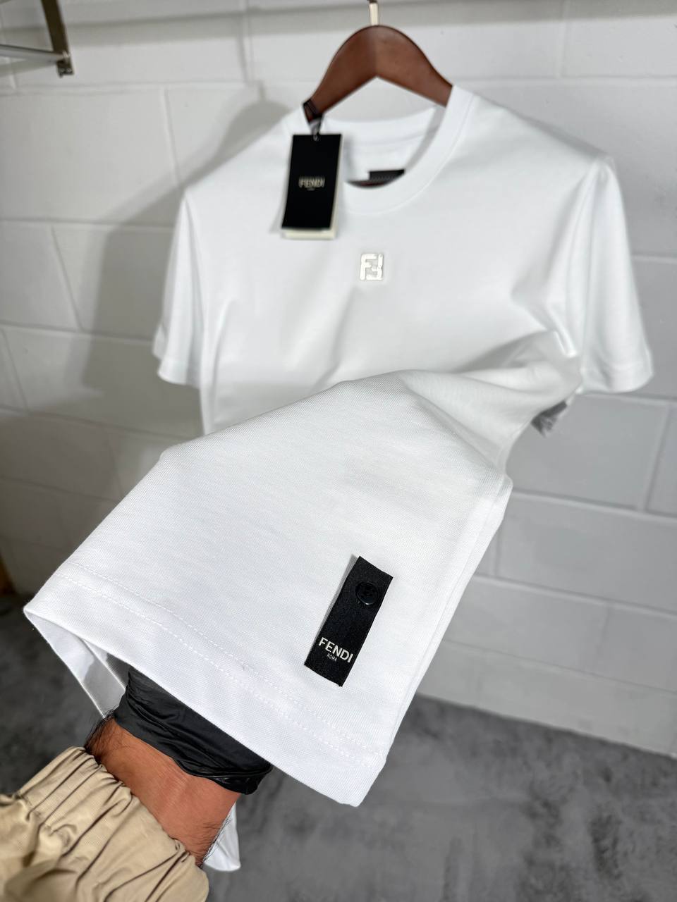 Fendi Short Sleeve T-Shirts Mens Logo Embroidered Best Sale UK Reps AAA Quality