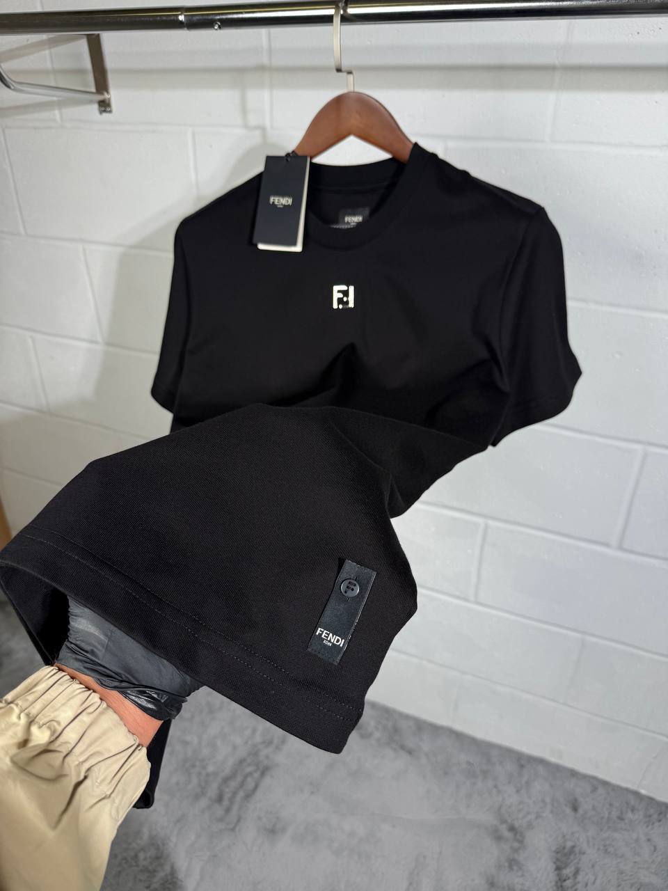 Fendi Short Sleeve T-Shirts Mens Logo Embroidered Best Sale UK Reps AAA Quality