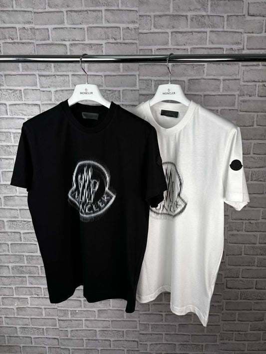 Moncler Blurred-Logo Cotton T-shirts Mens Round Neck Best Sale UK Reps AAA Quality