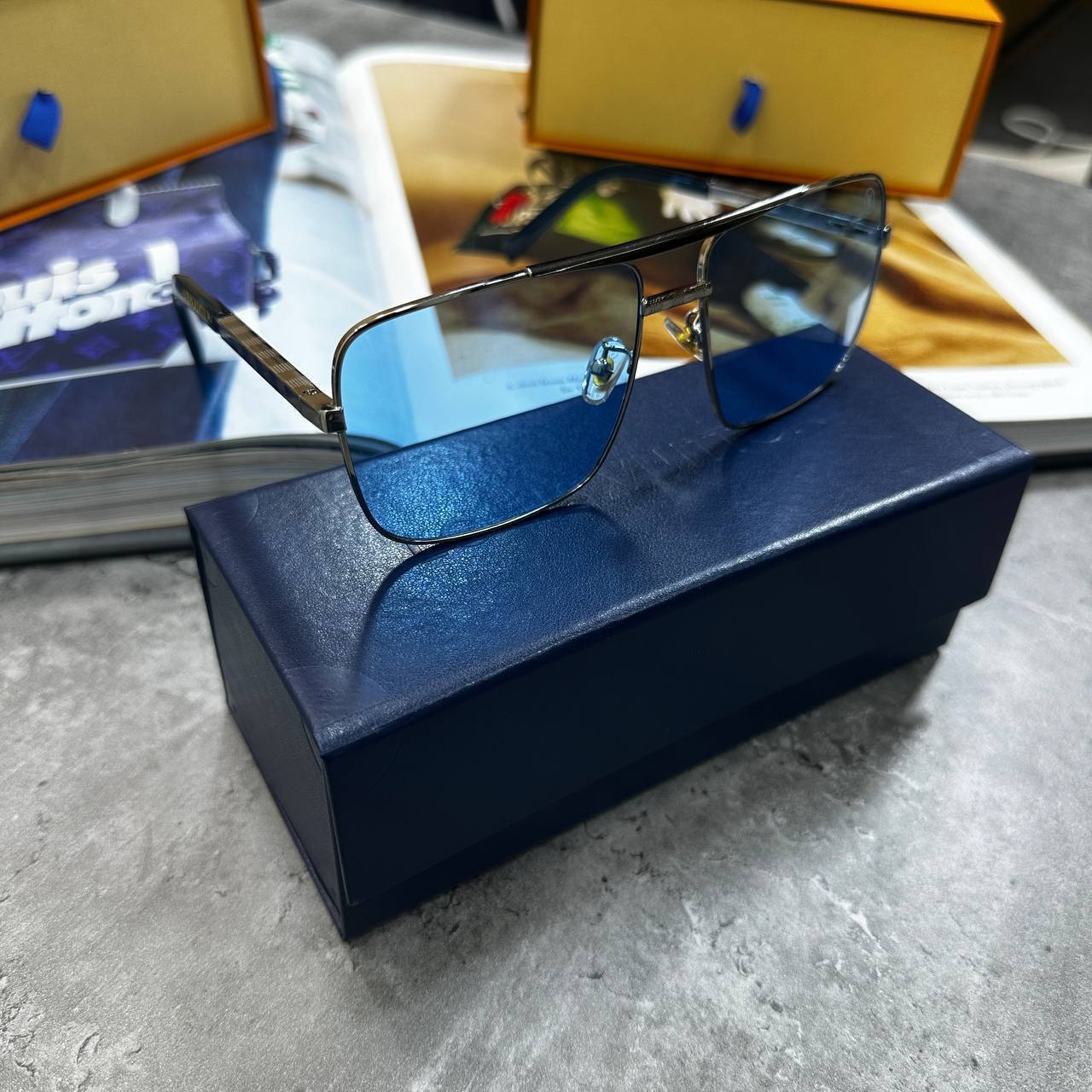 Louis Vuitton Aviator Trendy Authentic Web Sunglasses Unisex Blue Lens Best Sale UK Reps AAA Quality