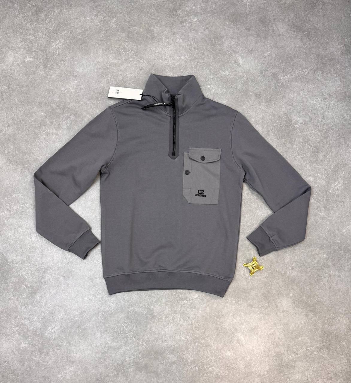 C.P. Company Men's Quarter Zip Sweat in Drizzle Mens Jumpers UK Reps AAA Quality