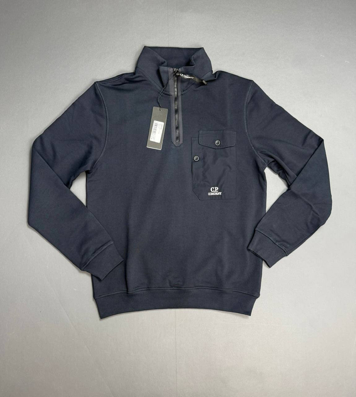 C.P. Company Men's Quarter Zip Sweat in Drizzle Mens Jumpers UK Reps AAA Quality