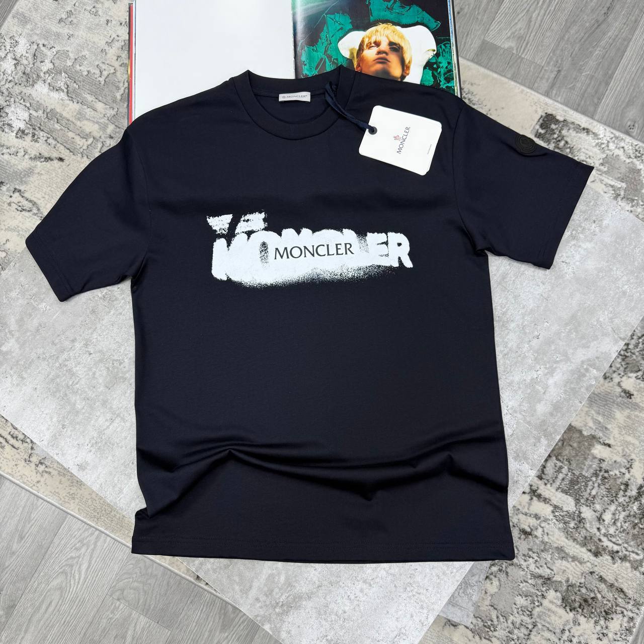 Moncler Spray-Print Cotton Short Sleeve T-Shirts Mens in 2 Colors UK Reps AAA Quality