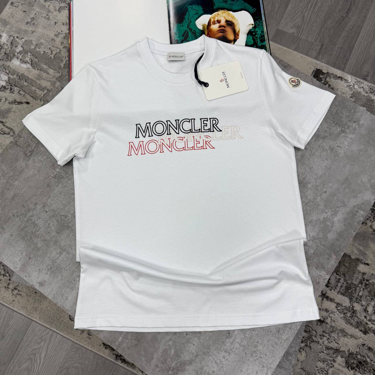 Moncler Tricolour Blurred Logo Short Sleeve T-Shirts Mens in Multiple Colors UK Reps AAA Quality