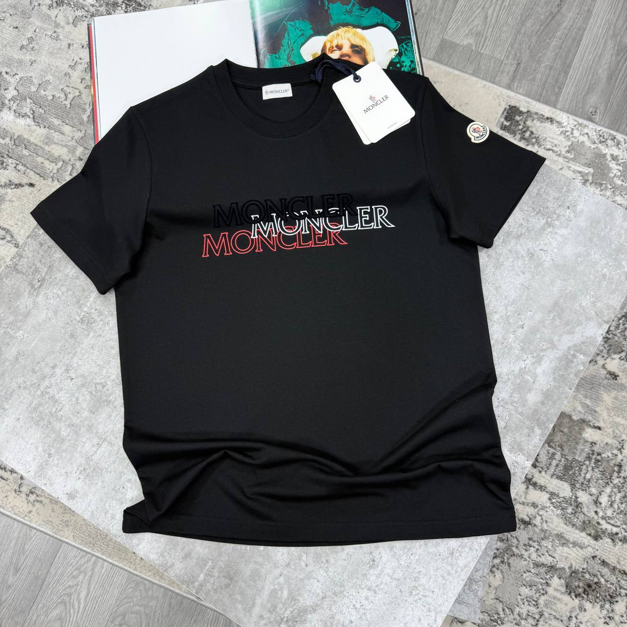 Moncler Tricolour Blurred Logo Short Sleeve T-Shirts Mens in Multiple Colors UK Reps AAA Quality