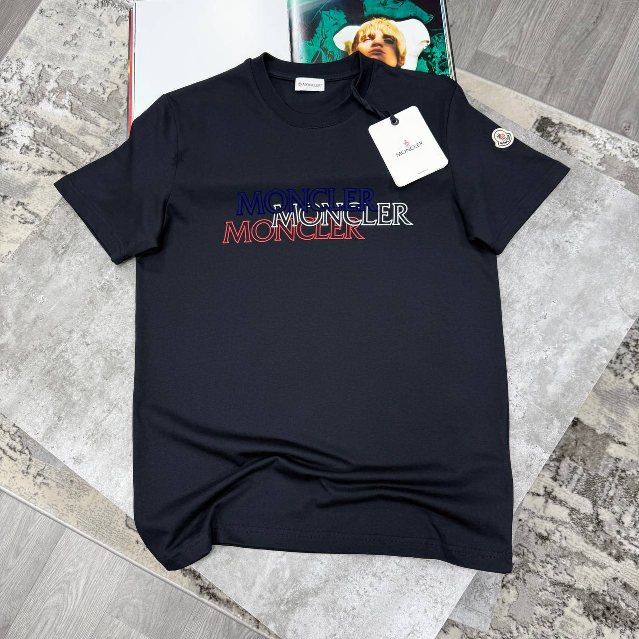 Moncler Tricolour Blurred Logo Short Sleeve T-Shirts Mens in Multiple Colors UK Reps AAA Quality