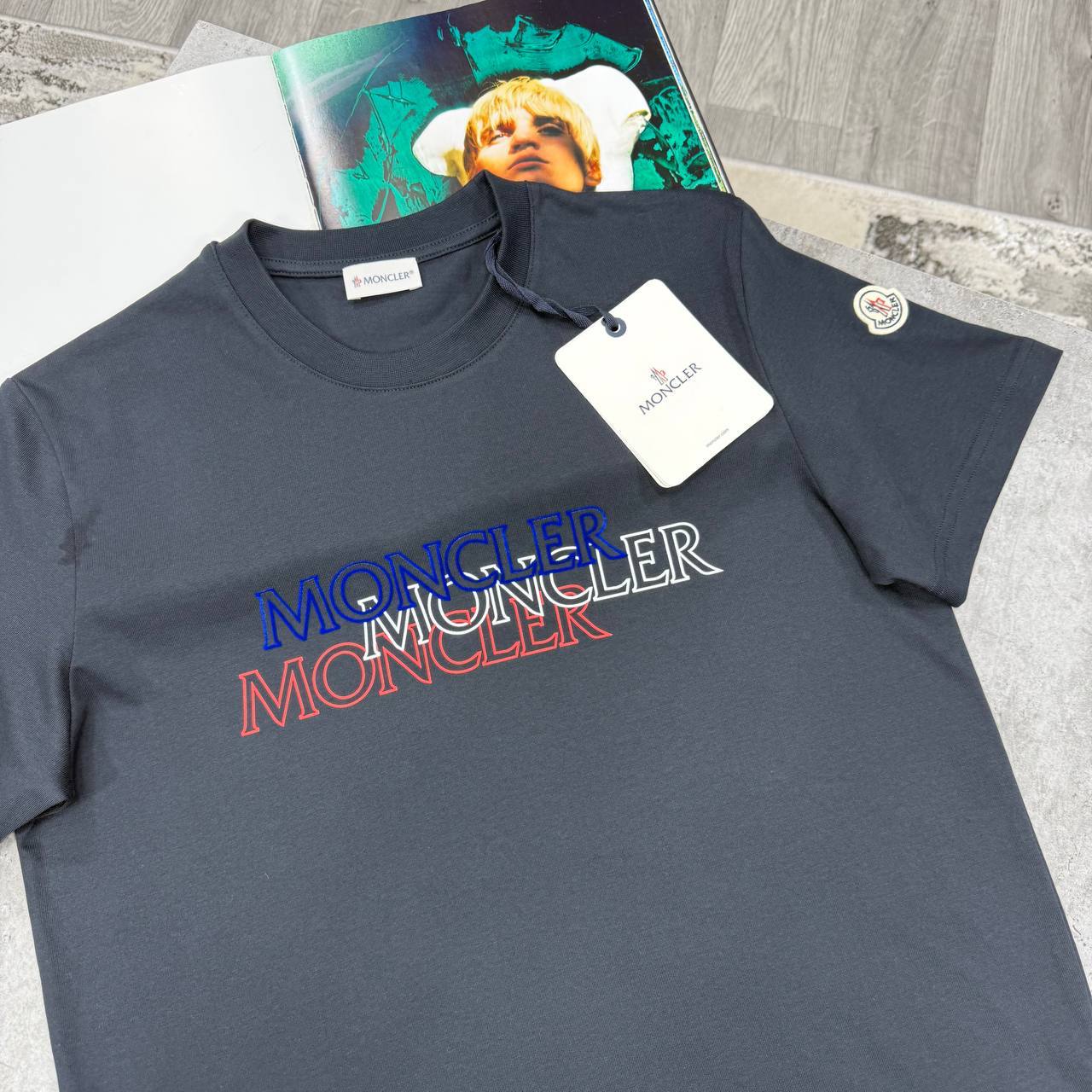 Moncler Tricolour Blurred Logo Short Sleeve T-Shirts Mens in Multiple Colors UK Reps AAA Quality