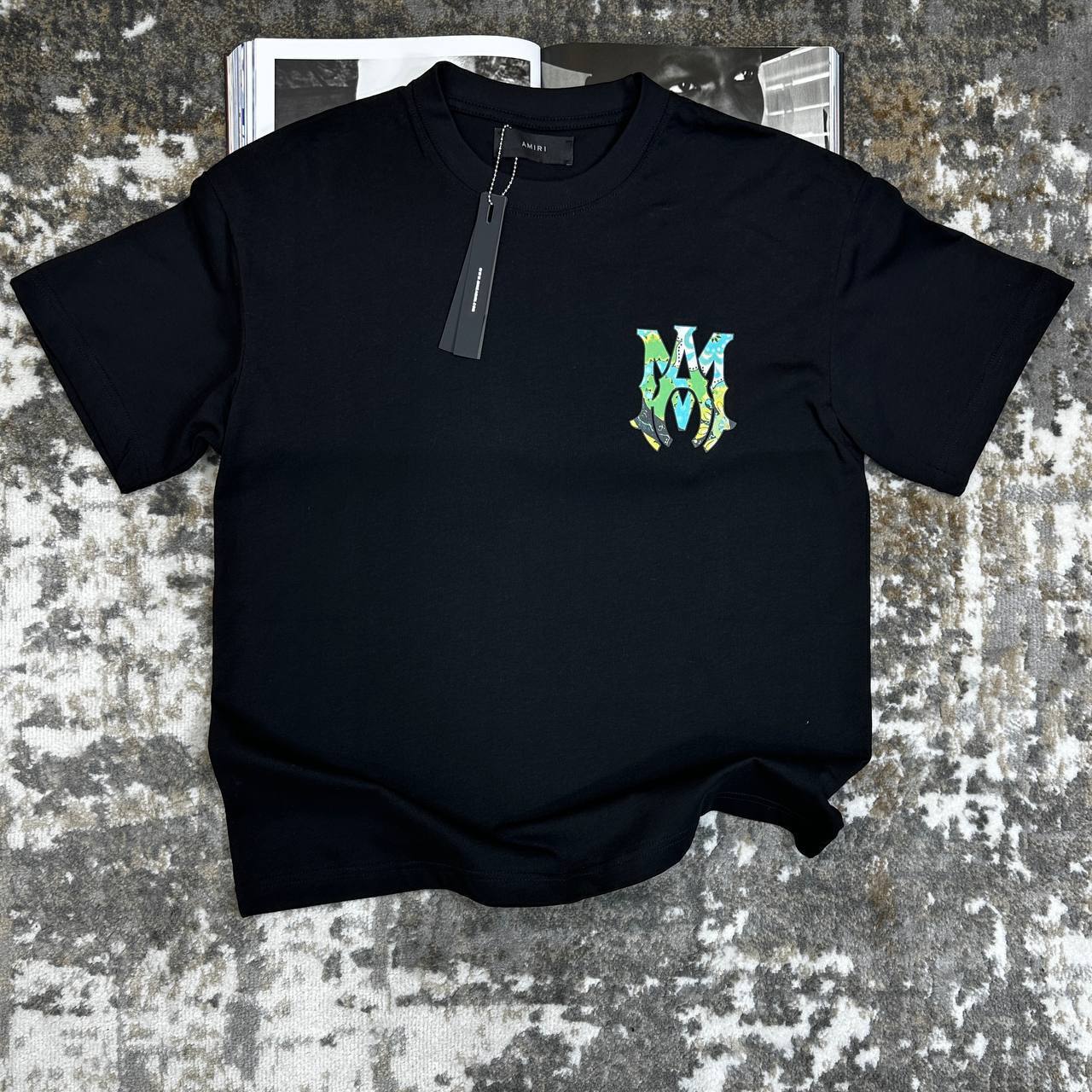 Amiri Black Paisley Logo T-shirts in Cotton For Mens UK Reps AAA Quality
