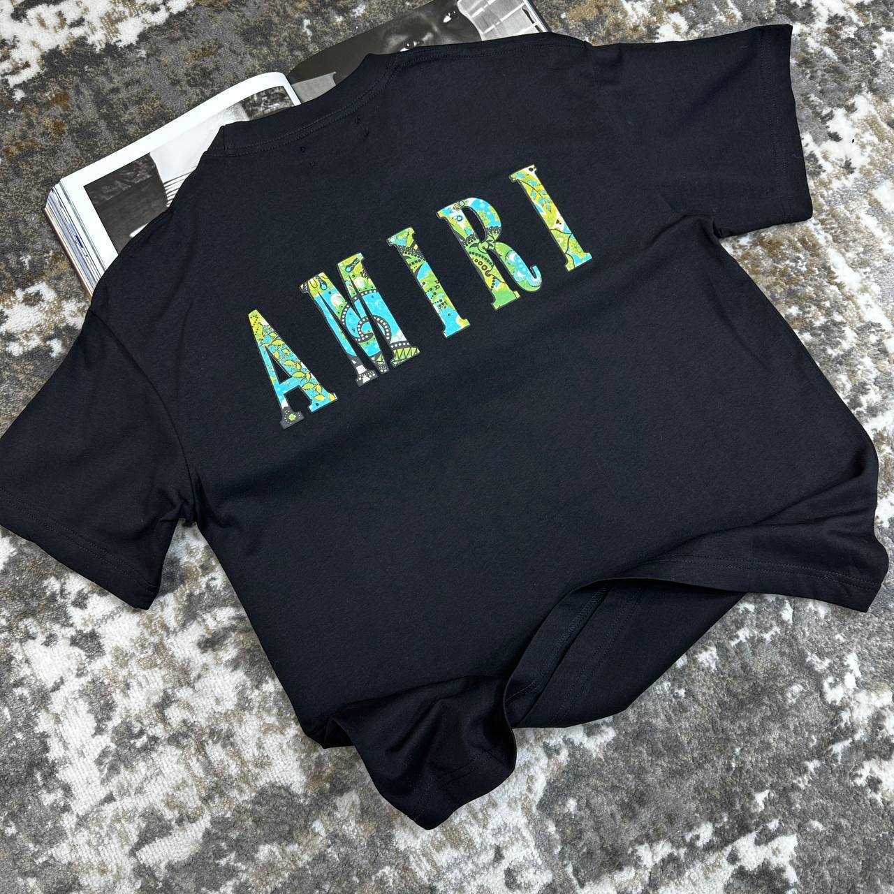 Amiri Black Paisley Logo T-shirts in Cotton For Mens UK Reps AAA Quality