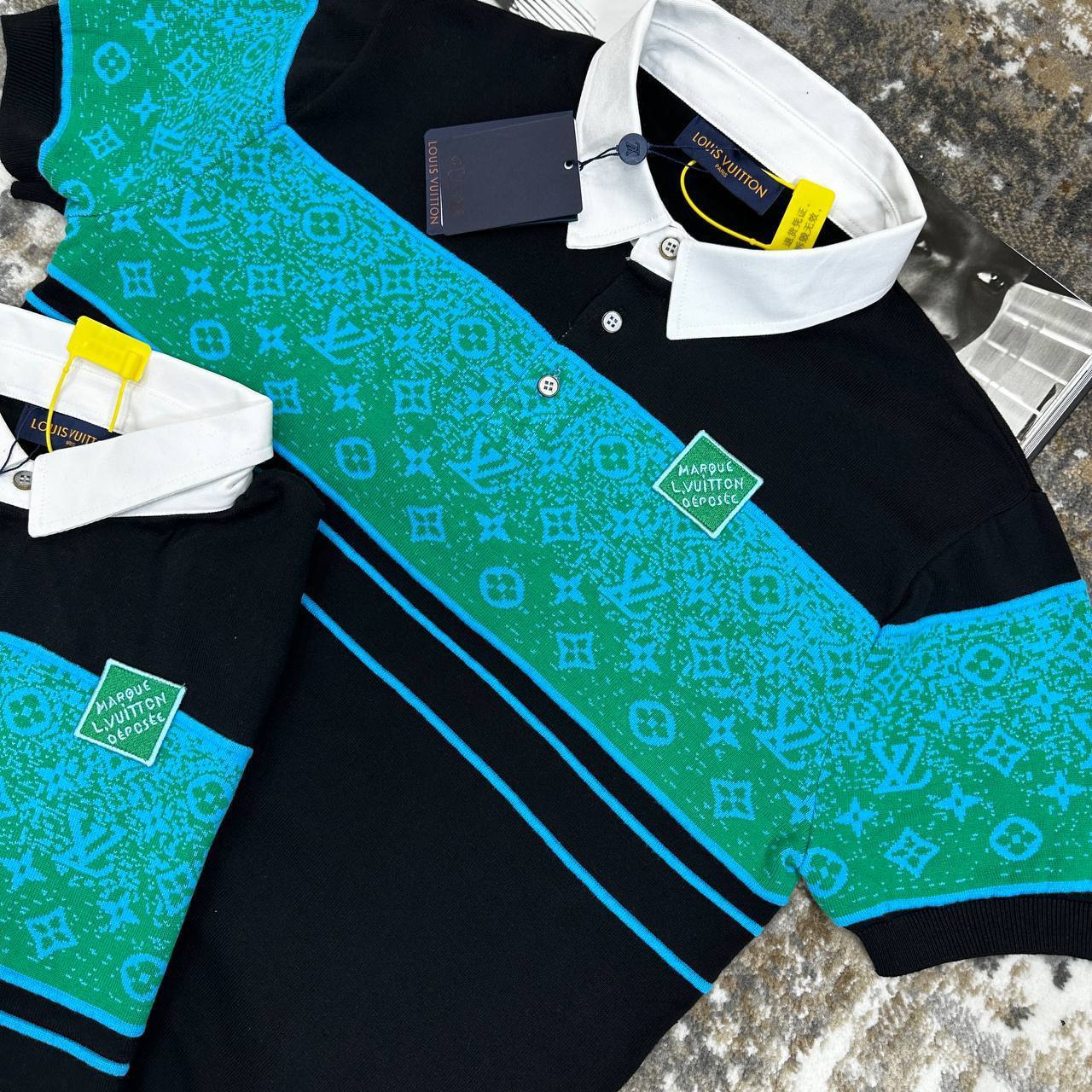 Louis Vuitton Iridescent Jacquard Short-Sleeved Green Polo Shirts Mens UK Reps AAA Quality