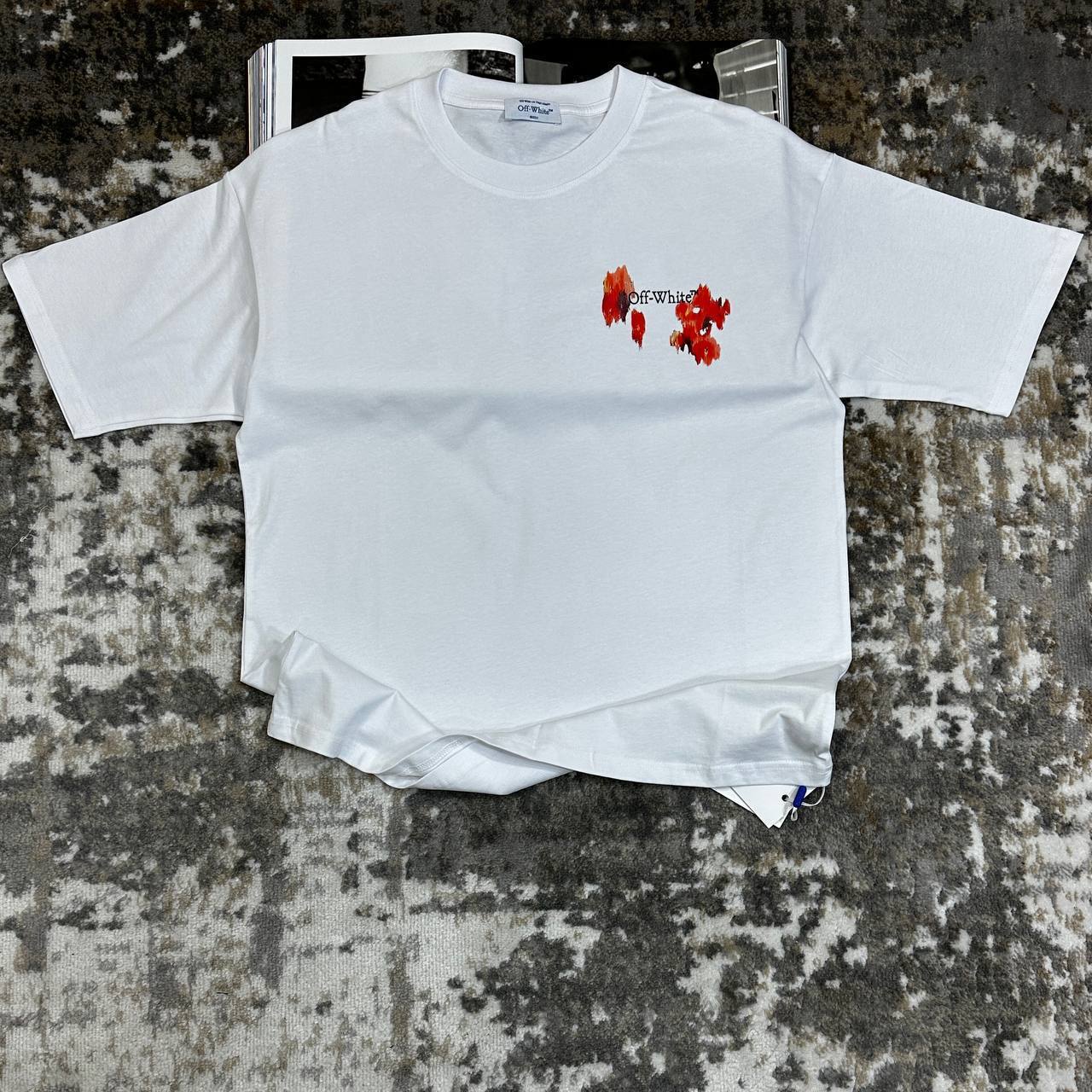 Off-White Red Floral Design T-Shirts Short Sleeve Tee Mens UK Reps AAA Quality