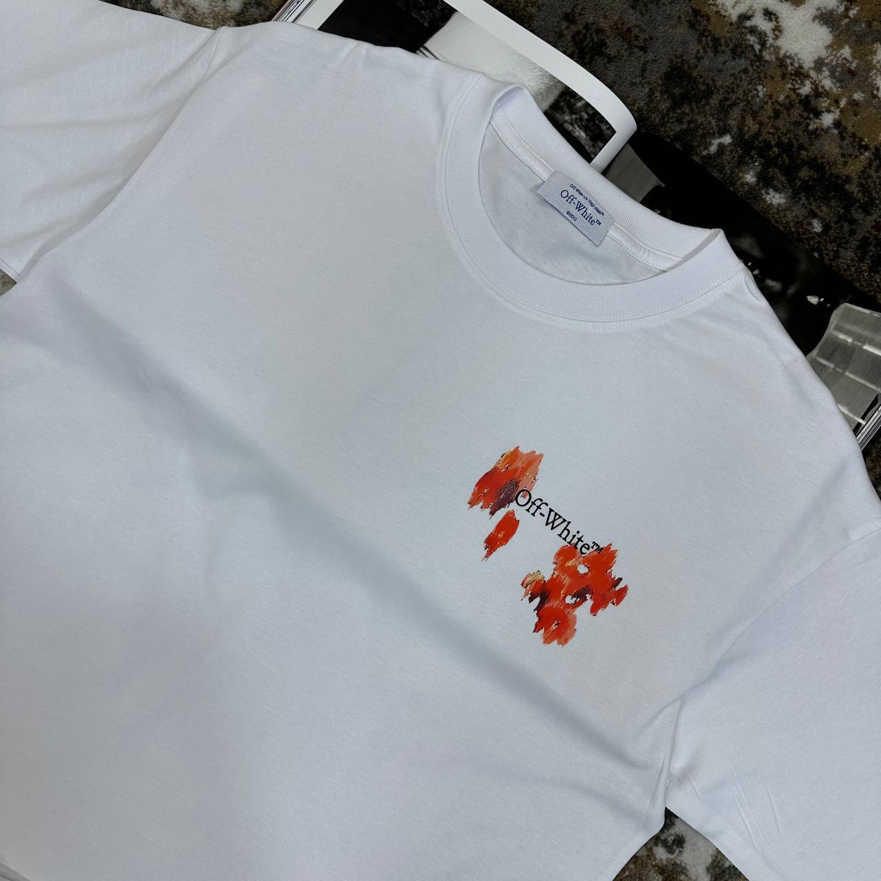 Off-White Red Floral Design T-Shirts Short Sleeve Tee Mens UK Reps AAA Quality