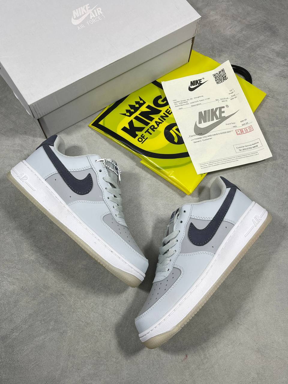 Nike Air Force 1 Swoosh Wolf Grey Mens Shoes Premium Fakes Best Sale UK Reps AAA Quality