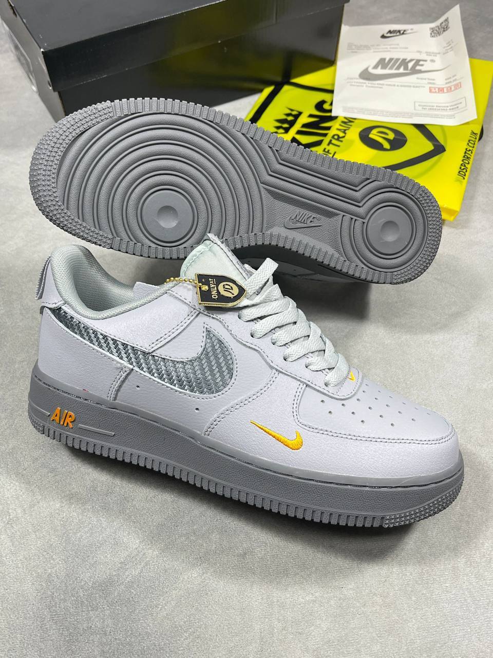 Nike Air Force 1 Low Wolf Grey Kumquat Mens Shoes Premium Fakes Best Sale UK Reps AAA Quality