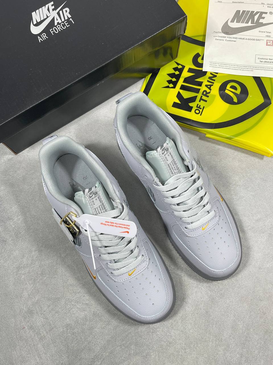 Nike Air Force 1 Low Wolf Grey Kumquat Mens Shoes Premium Fakes Best Sale UK Reps AAA Quality