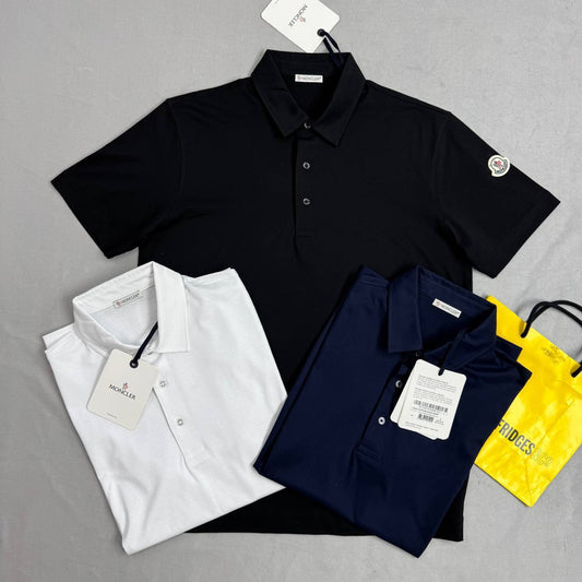 Moncler Cotton Short-Sleeved Polo Shirt Logo-Patch Mens UK Reps AAA Quality