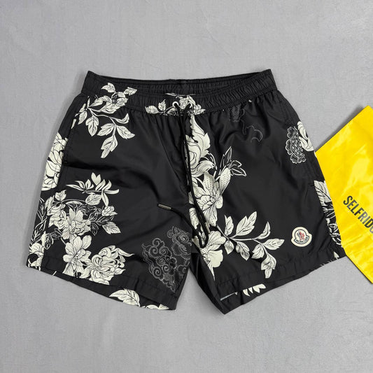 Moncler Floral-Print Swim Shorts Black Mens UK Reps AAA Quality