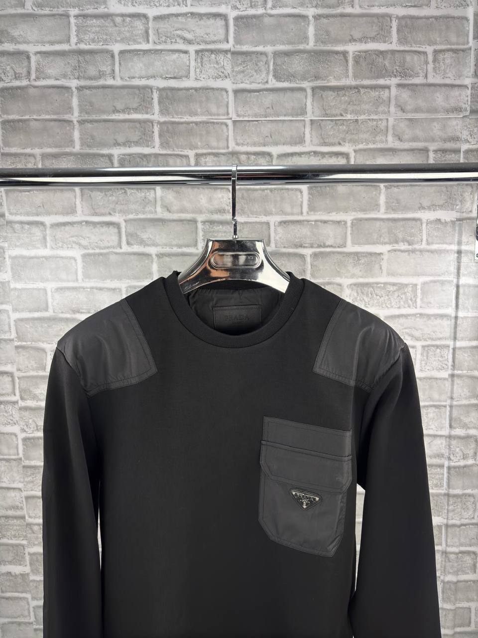 Prada Triangle-Logo Panelled Long Sleeved Mens Jumpers Best Sale UK Reps AAA Quality