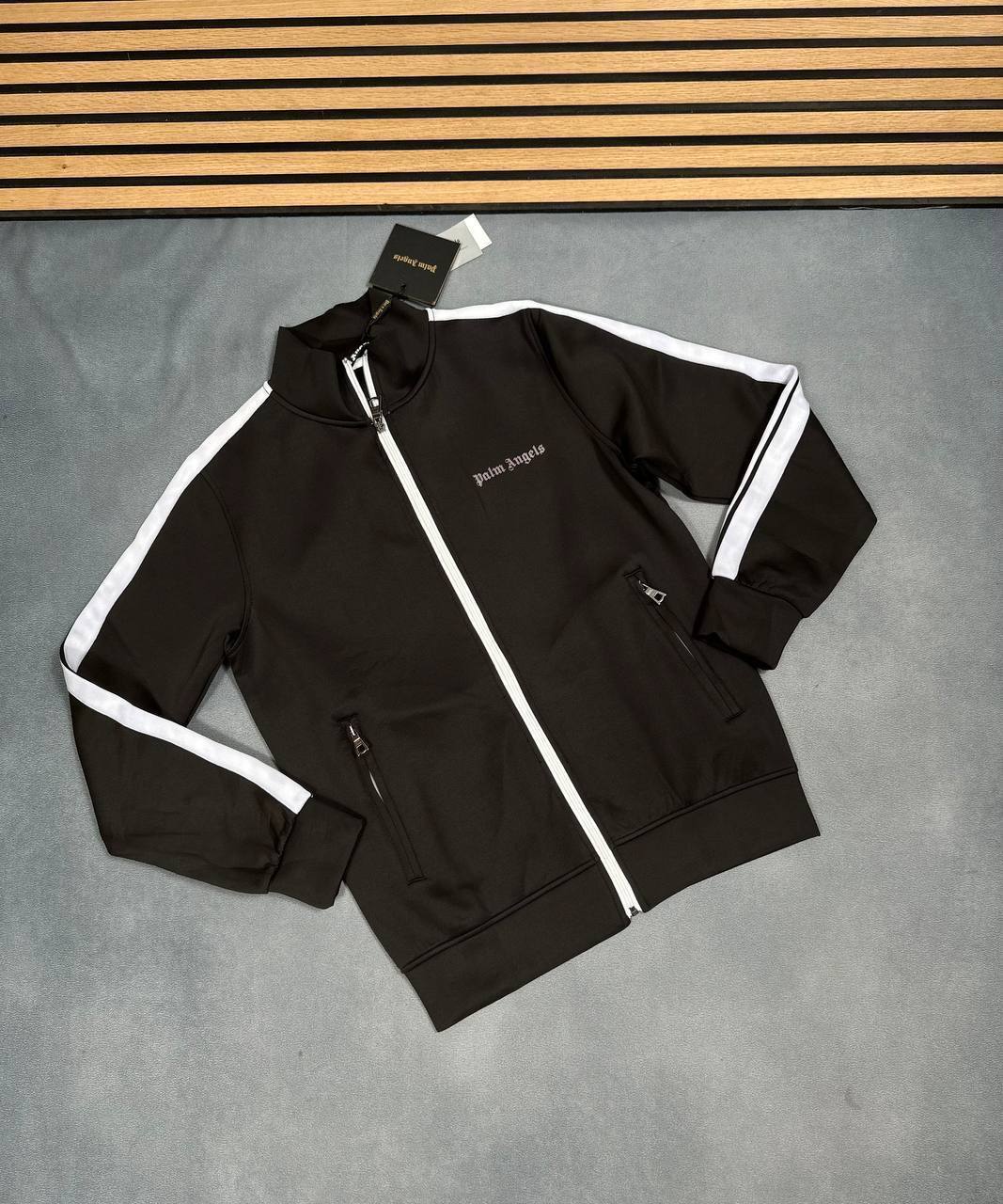 Palm Angels Tracksuit Mens in Black Logo Patched Best Sale UK Reps AAA Quality