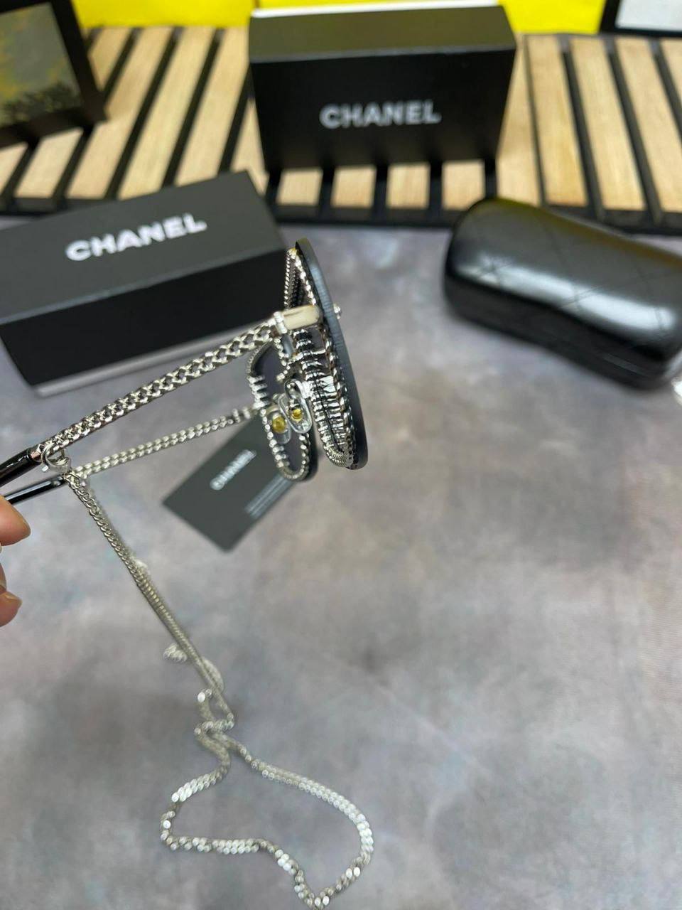 Chanel Gradient Square Frame Sunglasses with Neck Chain Detail Fashion Eye Glasses in 2 Colors UK Reps AAA Quality