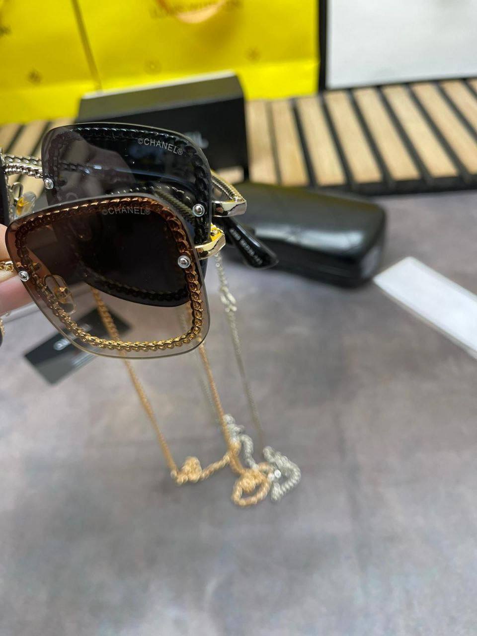 Chanel Gradient Square Frame Sunglasses with Neck Chain Detail Fashion Eye Glasses in 2 Colors UK Reps AAA Quality
